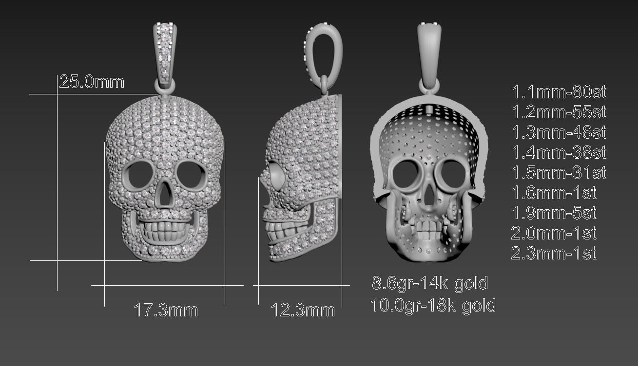 pendant scull 3D print model_2