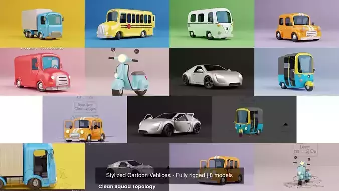 Stylized Cartoon Vehlices - Fully rigged 3D Model Collection