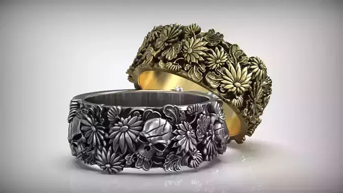 Japanese Skull Flower  Autumn Traditional Ornament Band 3D print model