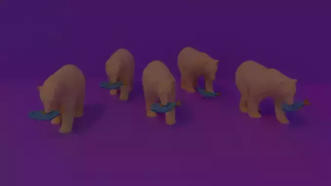 Bear With Fish Free low-poly 3D model