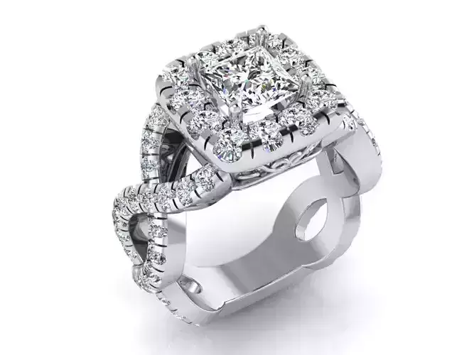Square diamond ring with 2-rows 3097 3D print model 