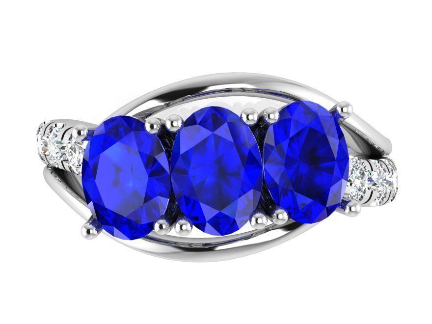 3-Stone blue diamond ring 3099 3D print model 3D print model_2