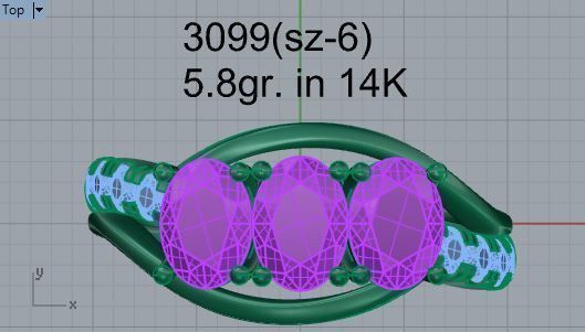 3-Stone blue diamond ring 3099 3D print model 3D print model_4
