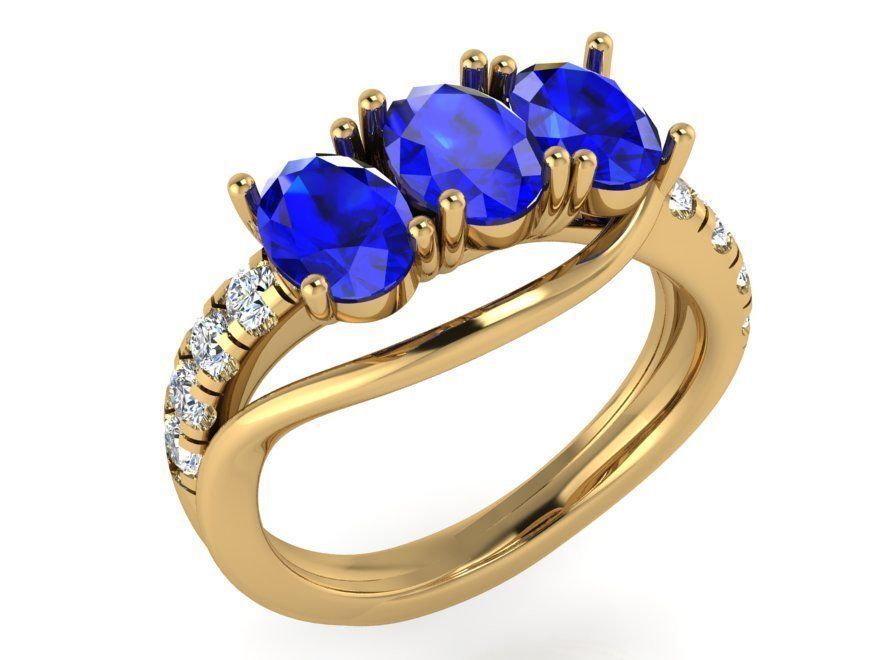 3-Stone blue diamond ring 3099 3D print model 3D print model_1