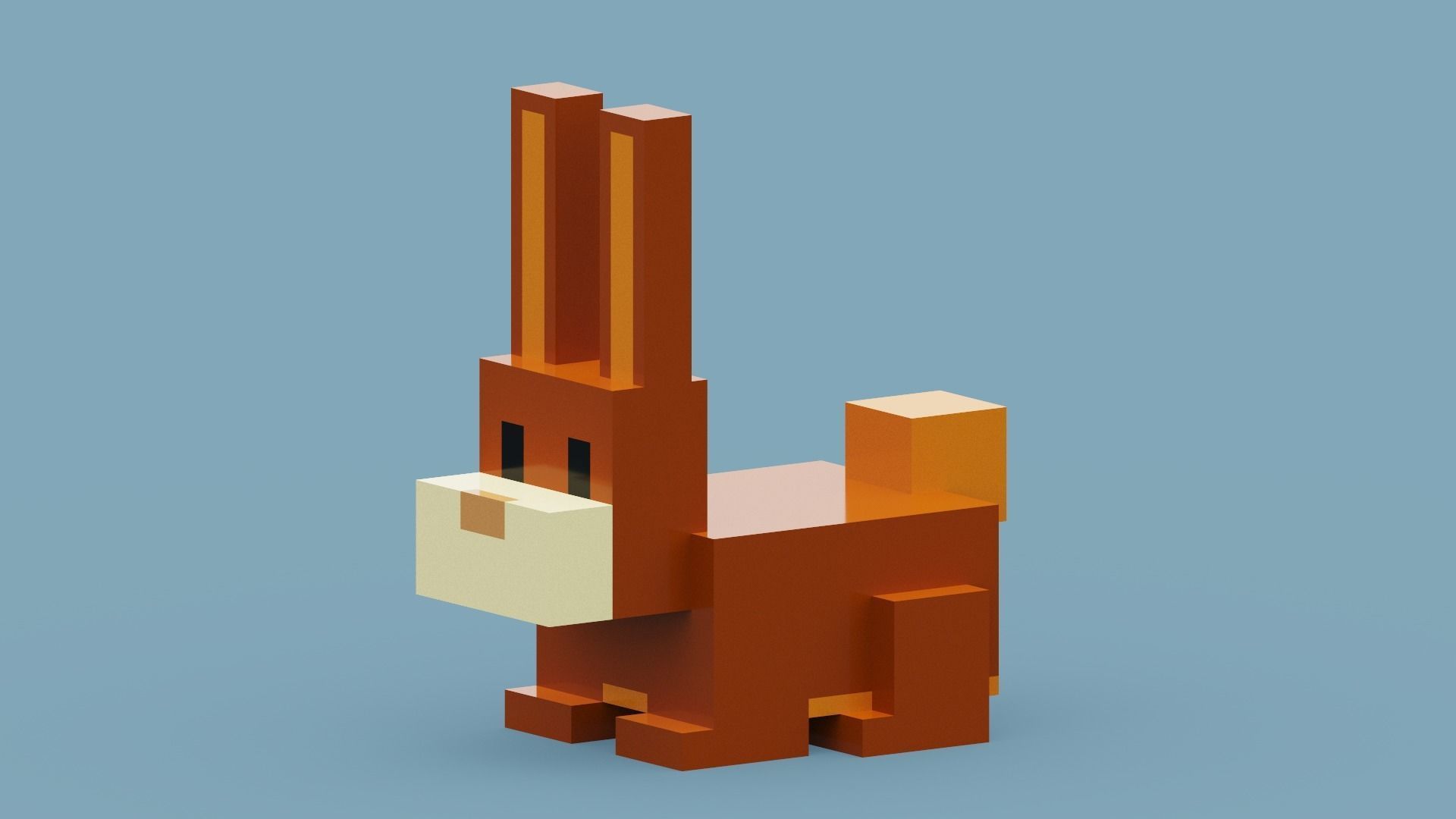 Voxel Brown Rabbit Low-poly 3D model_2