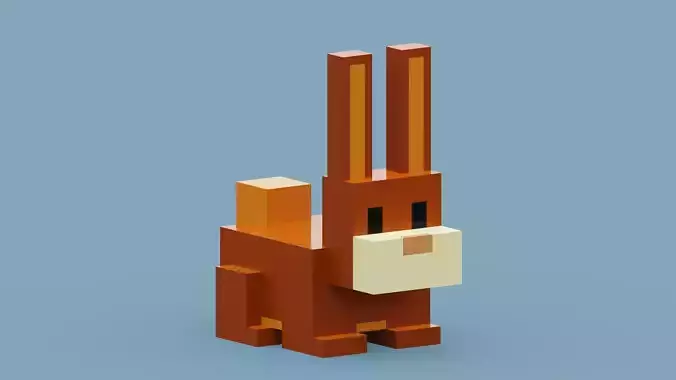 Voxel Brown Rabbit Low-poly 3D model