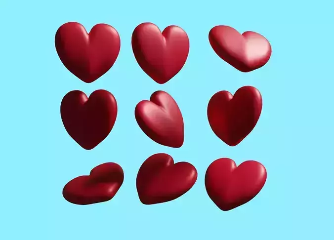 Heart 3d model group of hearts