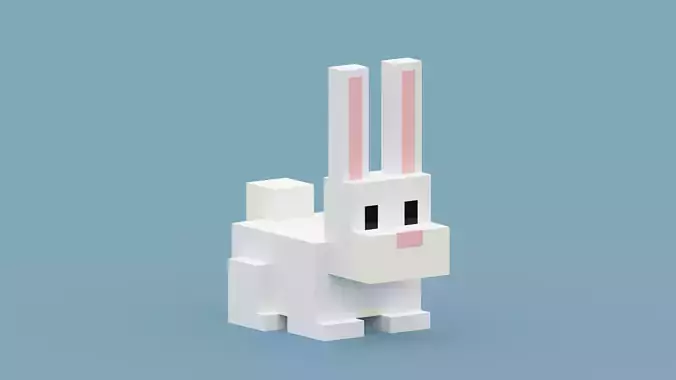 Voxel White Rabbit Low-poly 3D model