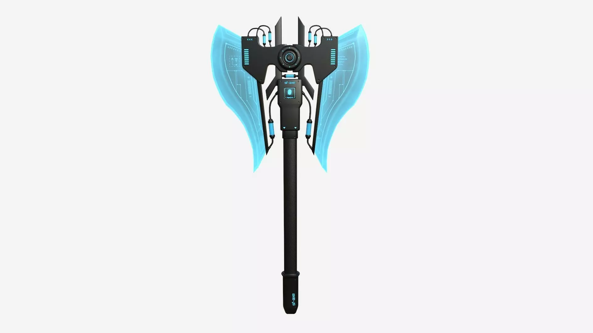SciFi War Axe B01 Black Blue - Sci Fi Weapon Design Low-poly 3D model_0