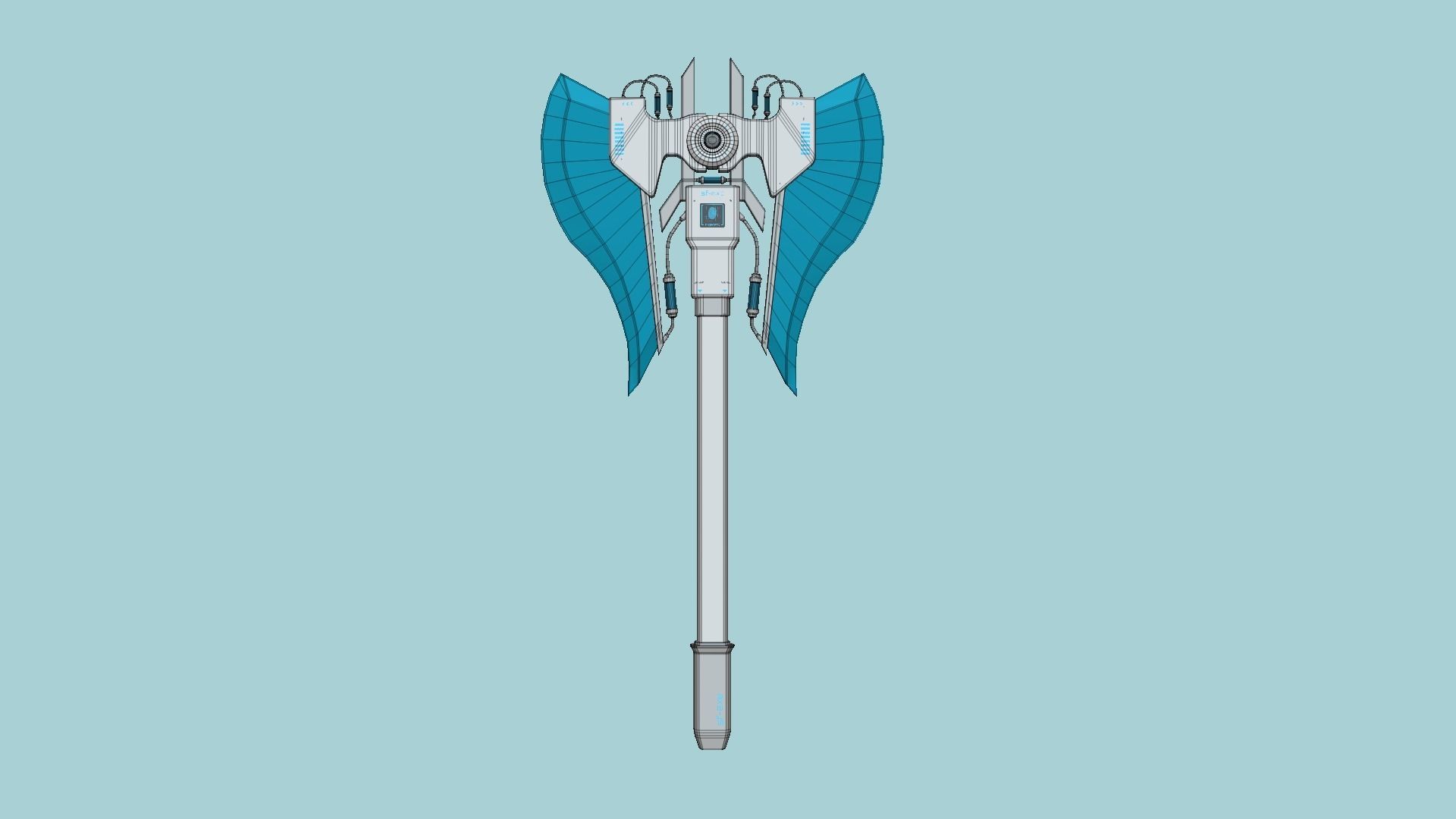 SciFi War Axe B02 White Blue - Sci Fi Weapon Design Low-poly 3D model_6