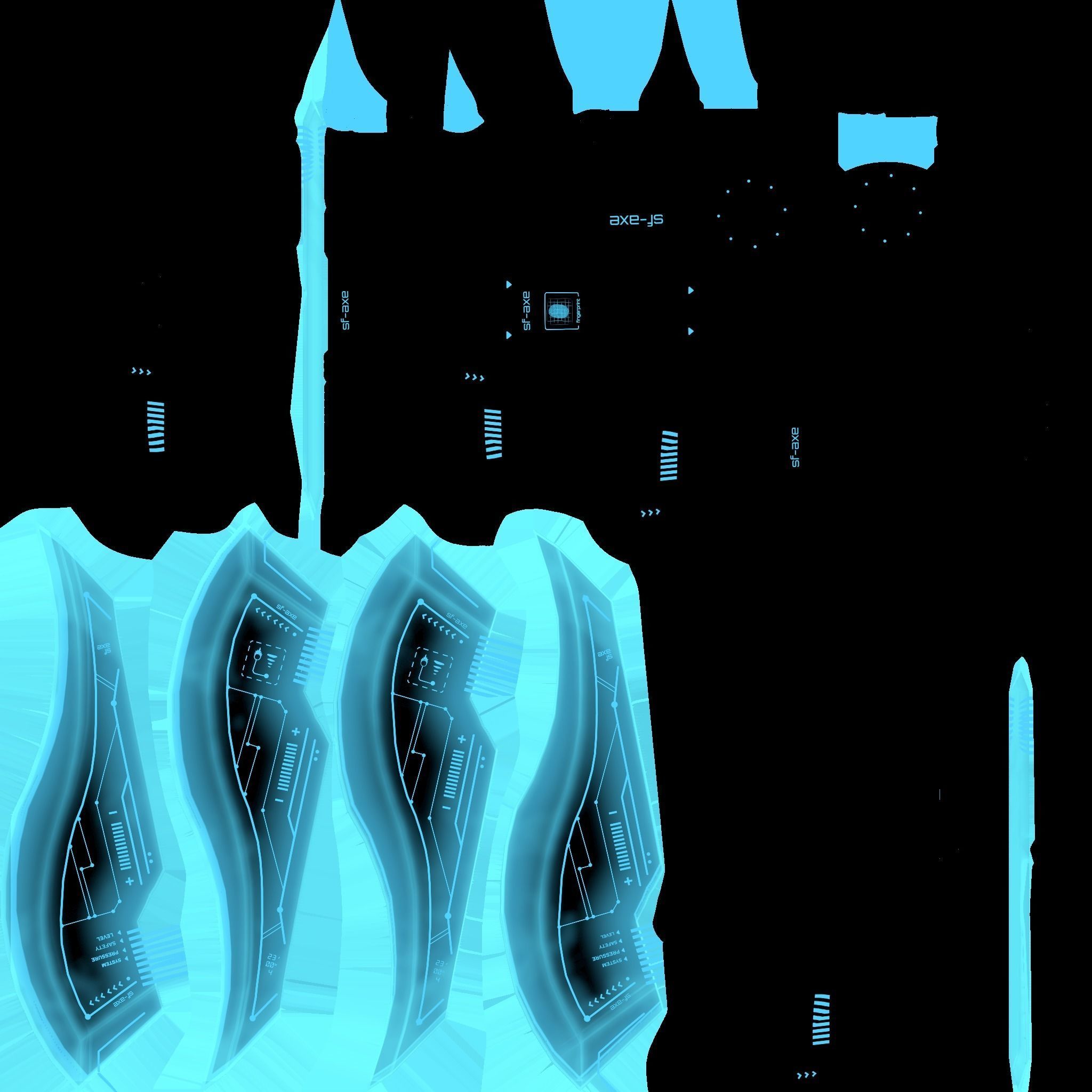 SciFi War Axe B02 White Blue - Sci Fi Weapon Design Low-poly 3D model_21