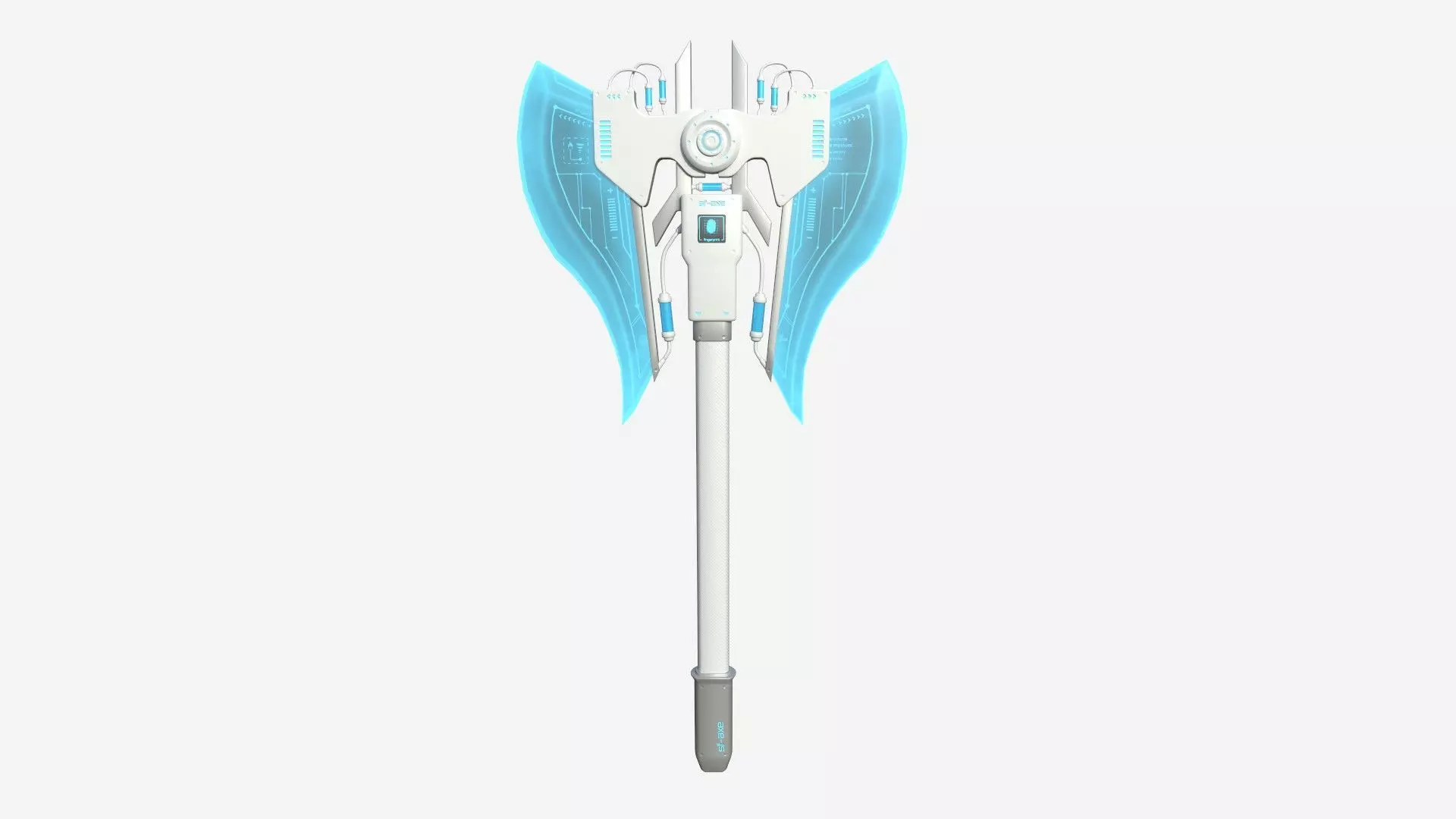 SciFi War Axe B02 White Blue - Sci Fi Weapon Design Low-poly 3D model_0