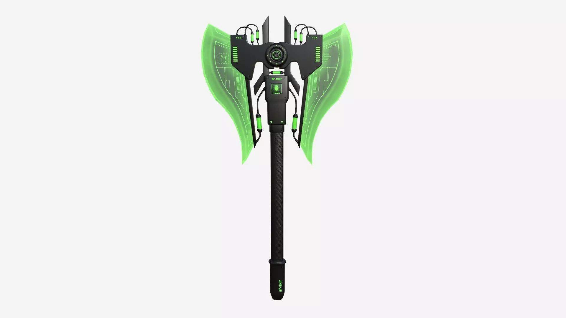 SciFi War Axe B03 Black Green - Sci Fi Weapon Design Low-poly 3D model_0