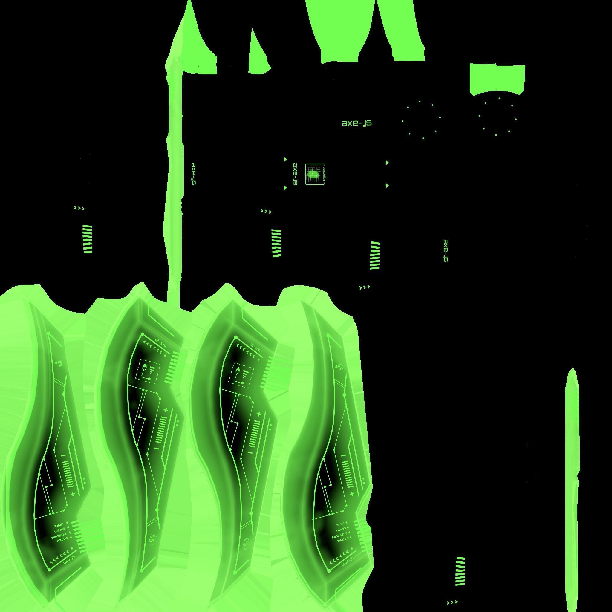 SciFi War Axe B03 Black Green - Sci Fi Weapon Design Low-poly 3D model_21