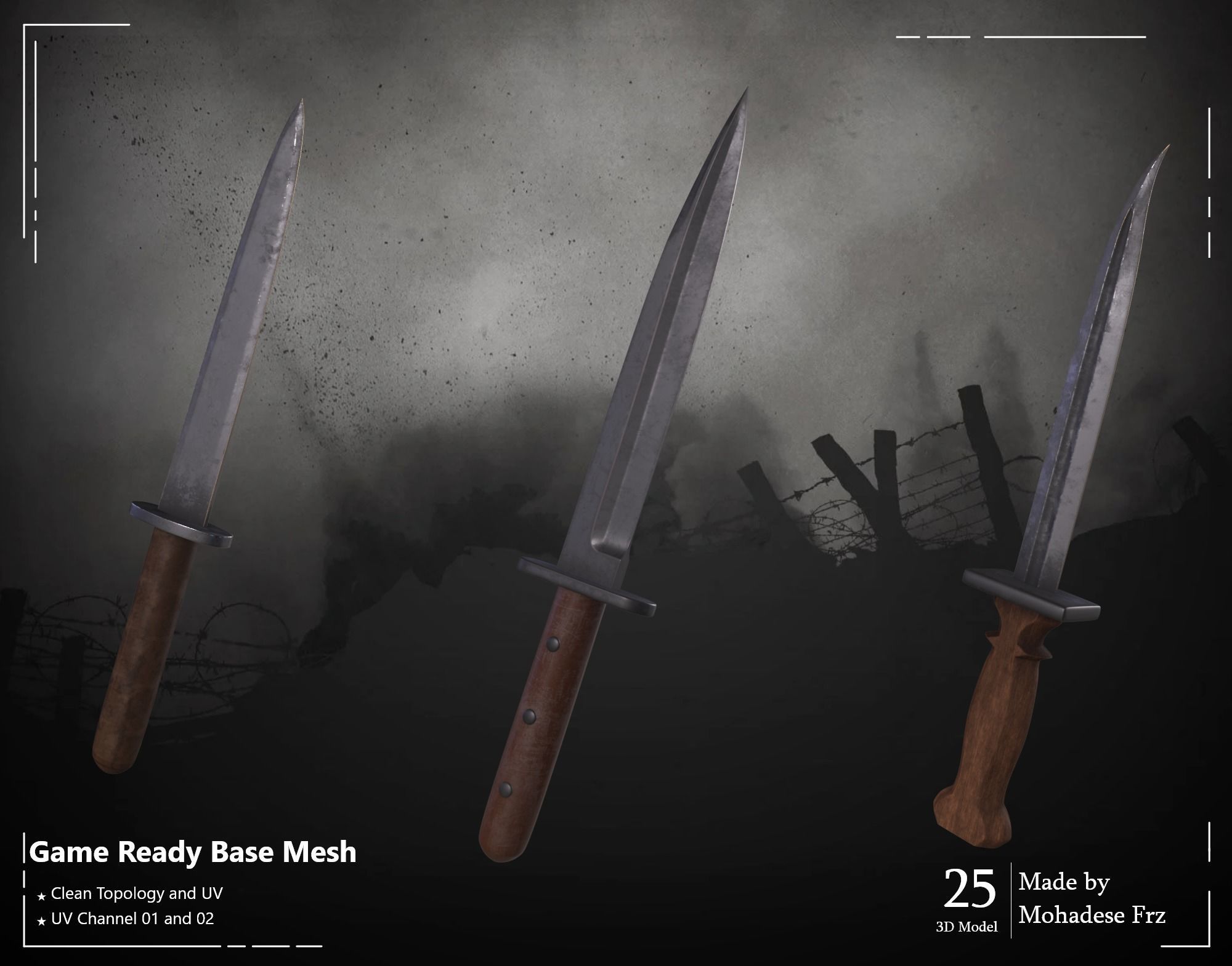 25 3D Model Knife WW12 Base Mesh - VOL 04 - Game Ready Low-poly 3D model_1