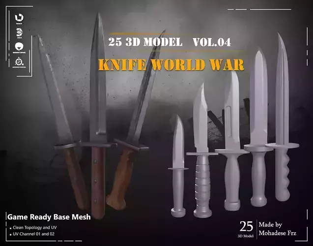 25 3D Model Knife WW12 Base Mesh - VOL 04 - Game Ready Low-poly 3D model
