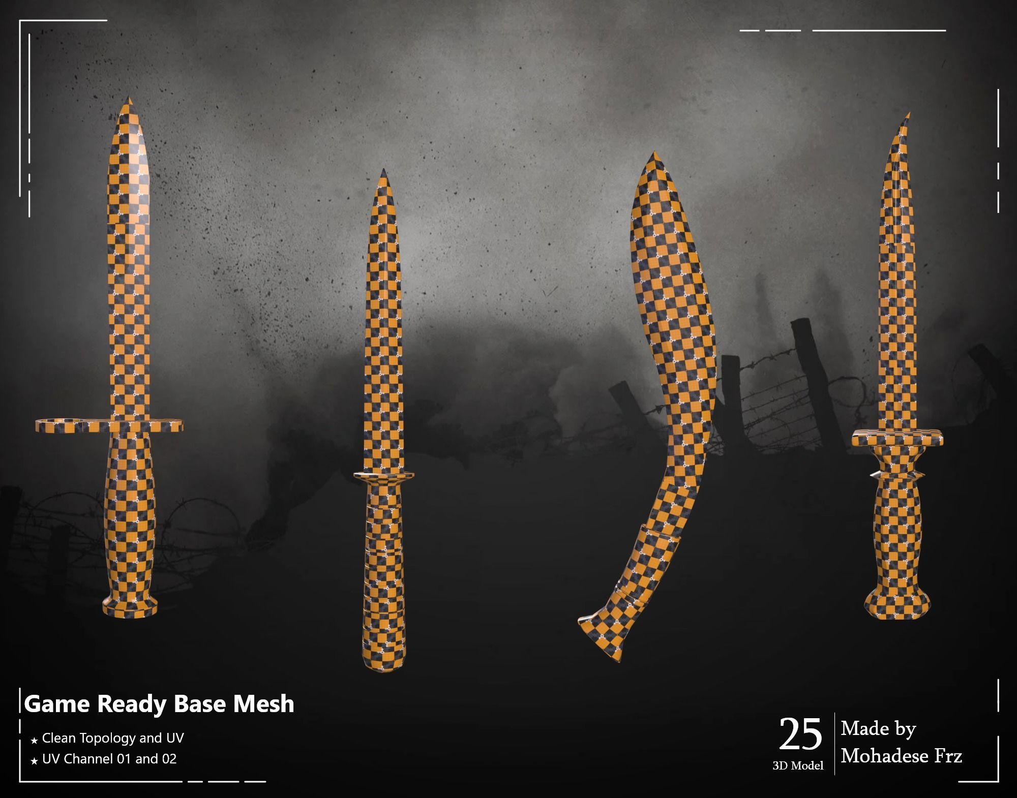 25 3D Model Knife WW12 Base Mesh - VOL 04 - Game Ready Low-poly 3D model_2