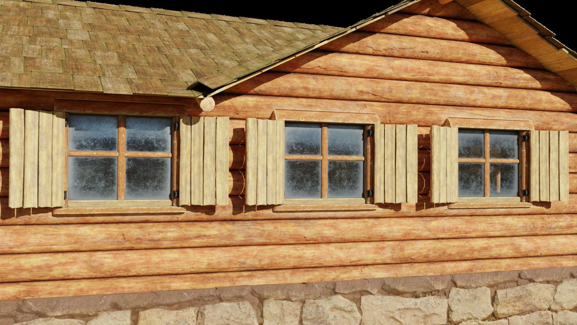 Medium Log Cabin with Interior Fireplace Doors and Windows Low-poly 3D model_10