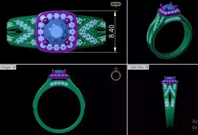 Diamond style ladies ring 3D print model
