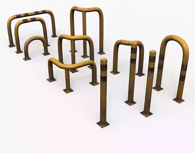 Yellow Dirty Fence Protector Pack Low-poly 3D model