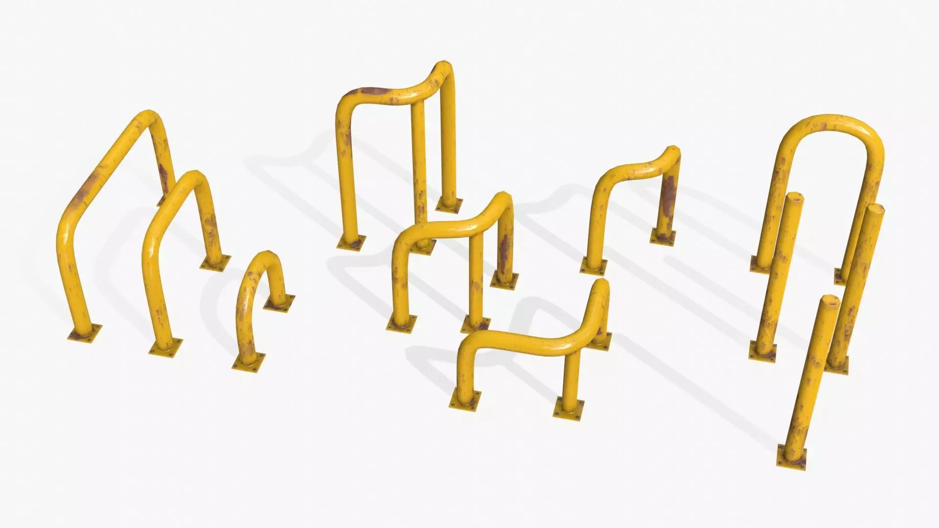 Yellow Fence Prtector Pack Low-poly 3D model_0