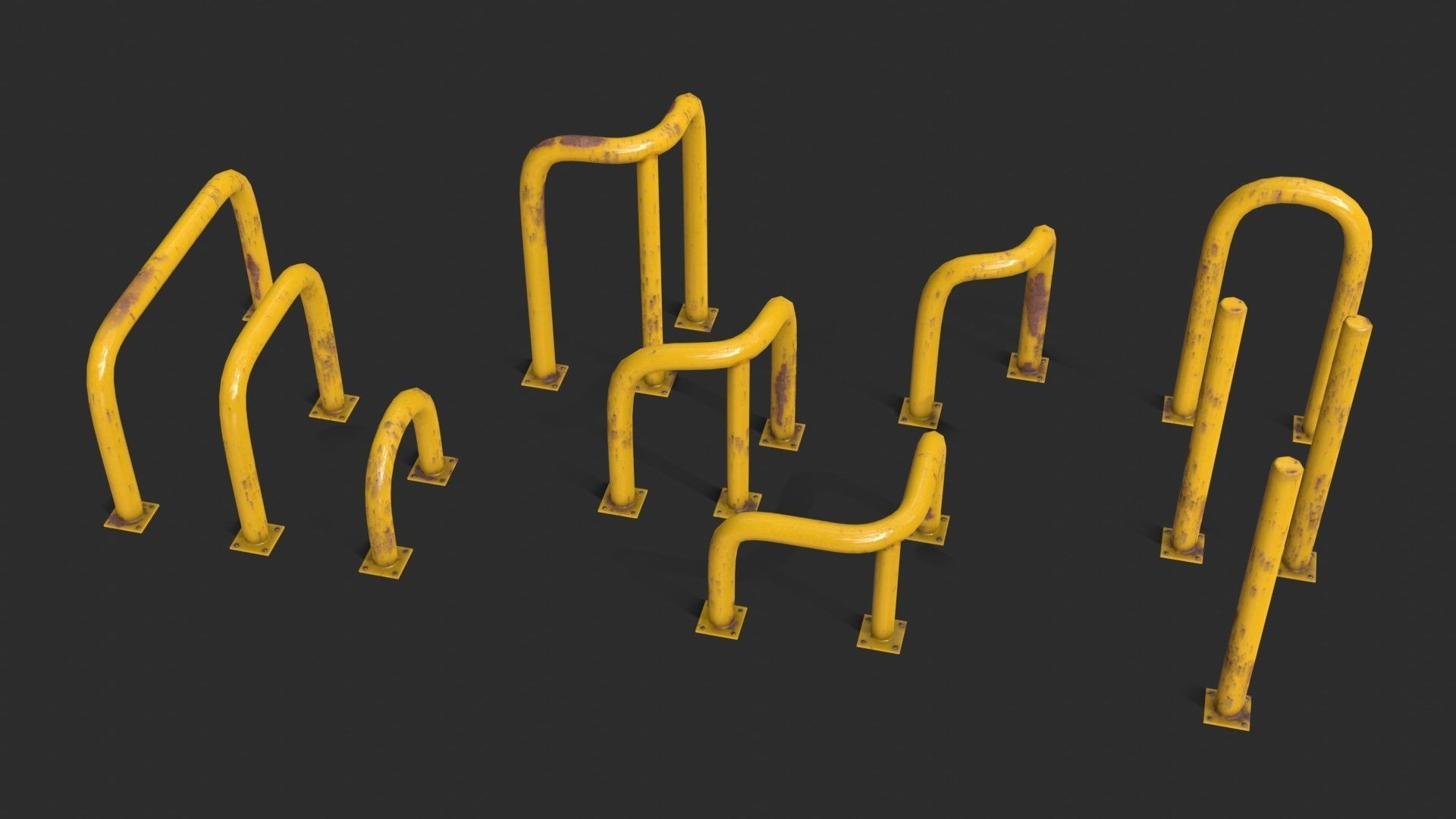 Yellow Fence Prtector Pack Low-poly 3D model_1