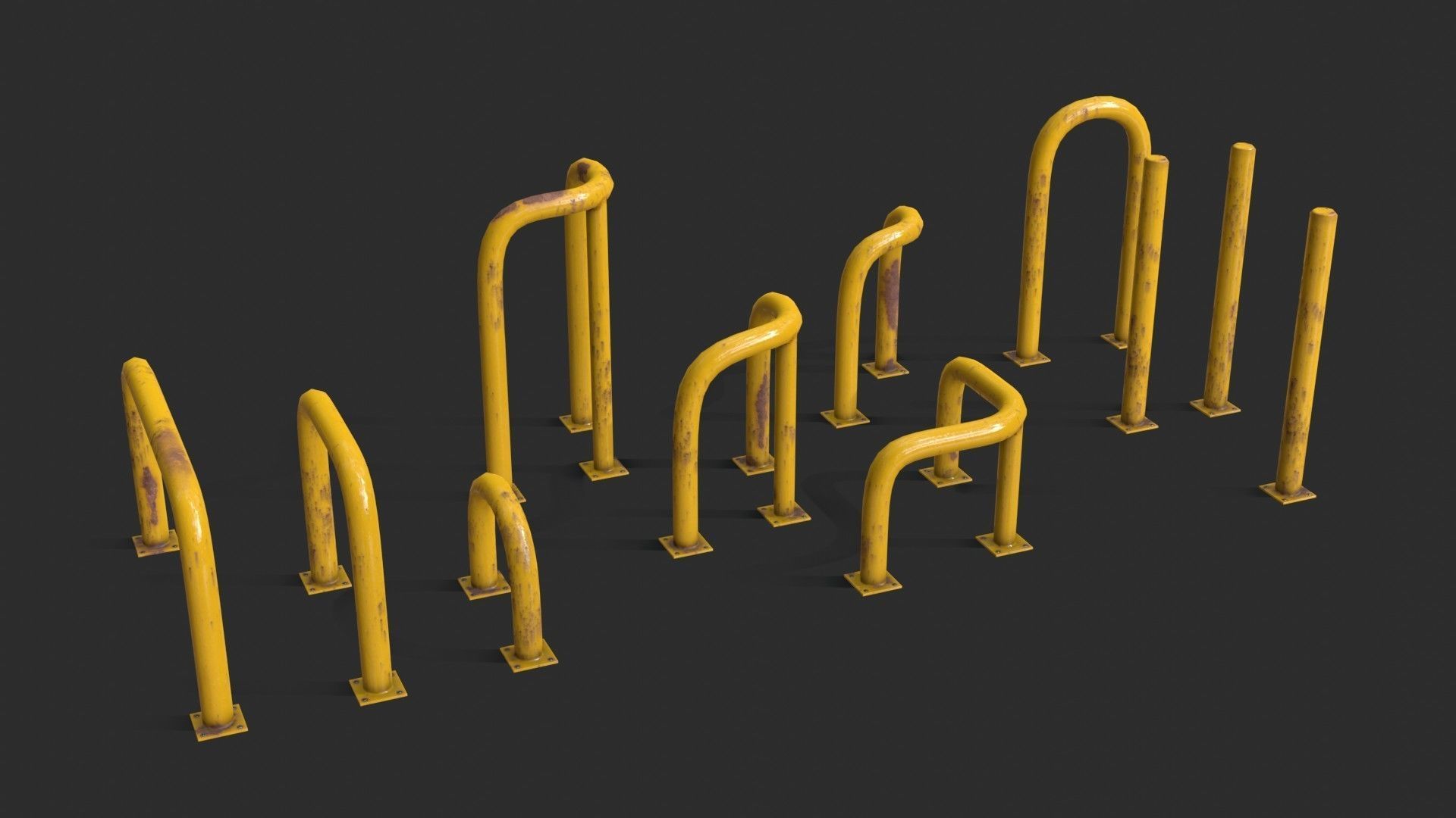 Yellow Fence Prtector Pack Low-poly 3D model_3