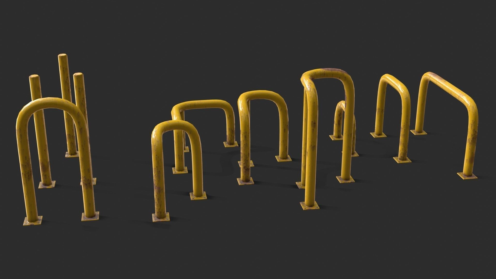 Yellow Fence Prtector Pack Low-poly 3D model_6