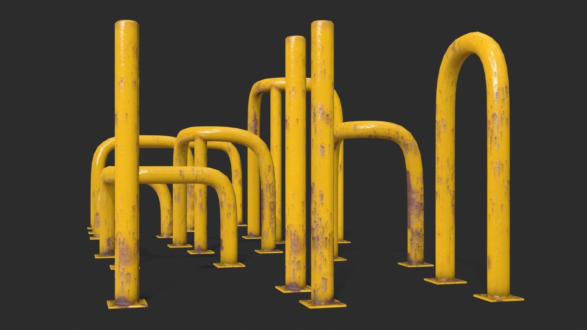 Yellow Fence Prtector Pack Low-poly 3D model_8