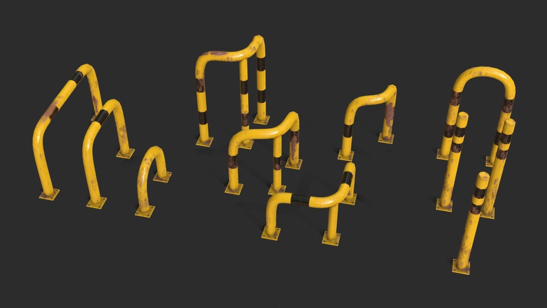 Yellow Fence Prtector Pack Low-poly 3D model_2