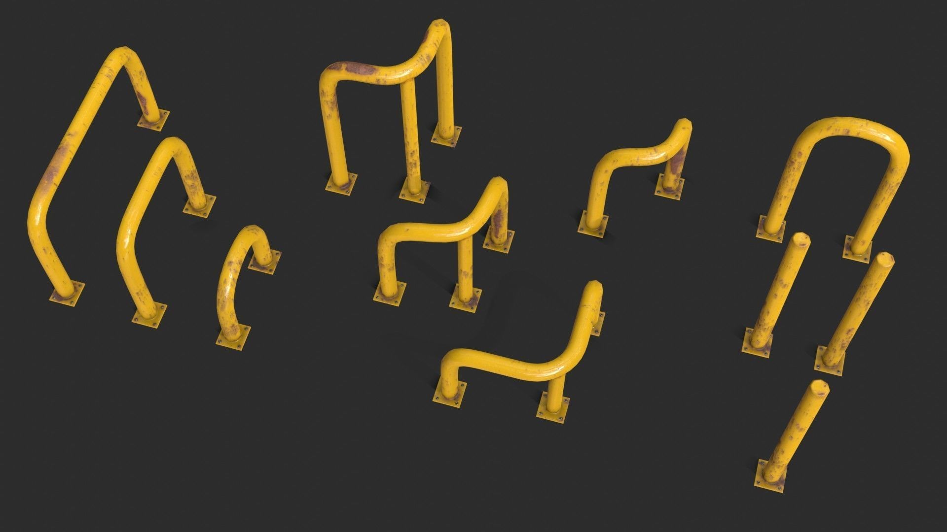 Yellow Fence Prtector Pack Low-poly 3D model_10