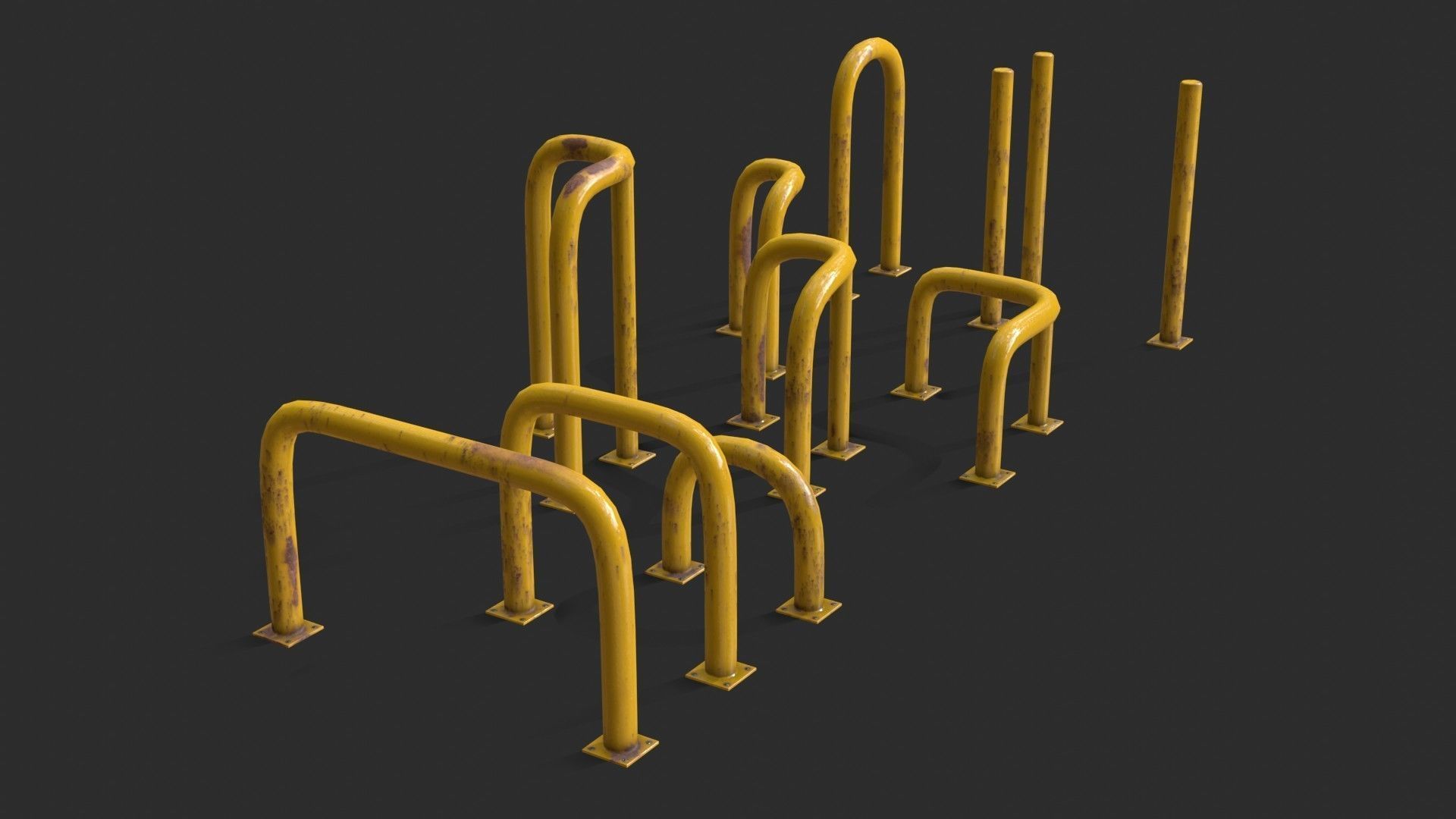 Yellow Fence Prtector Pack Low-poly 3D model_4