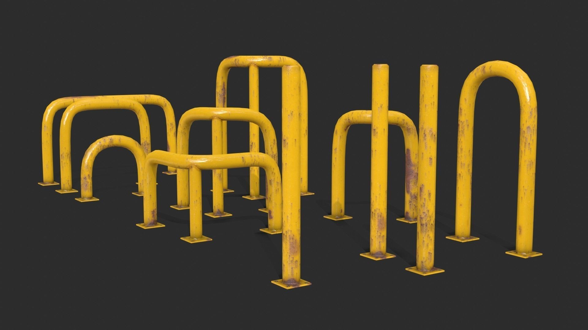 Yellow Fence Prtector Pack Low-poly 3D model_9