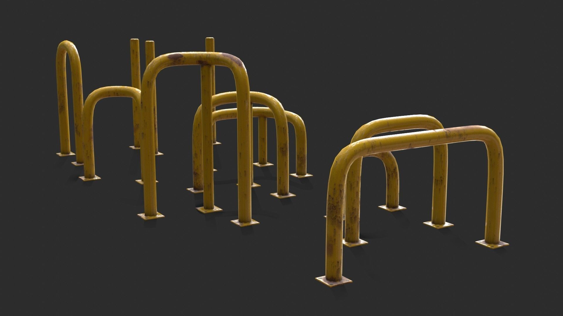 Yellow Fence Prtector Pack Low-poly 3D model_5