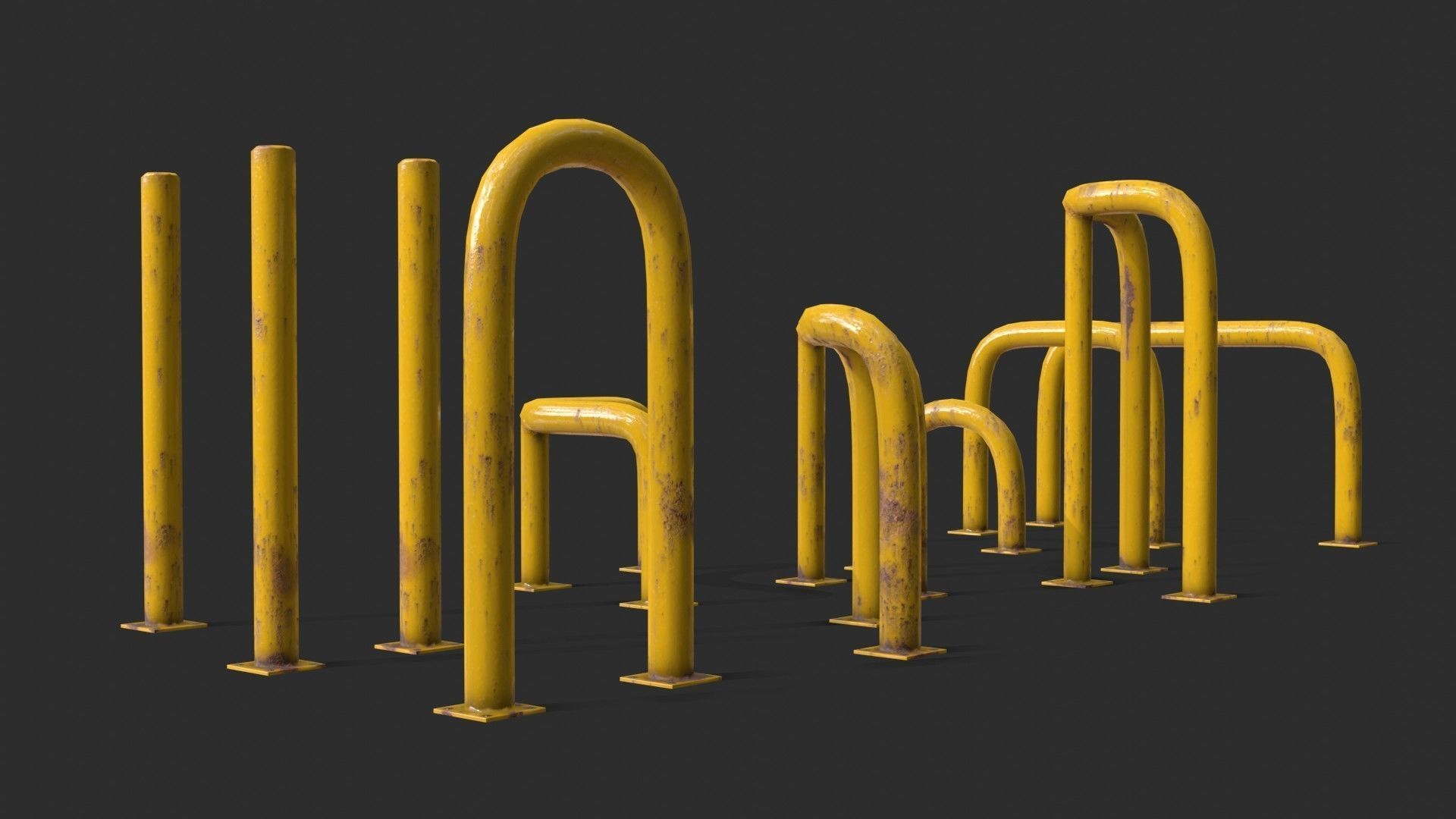 Yellow Fence Prtector Pack Low-poly 3D model_7