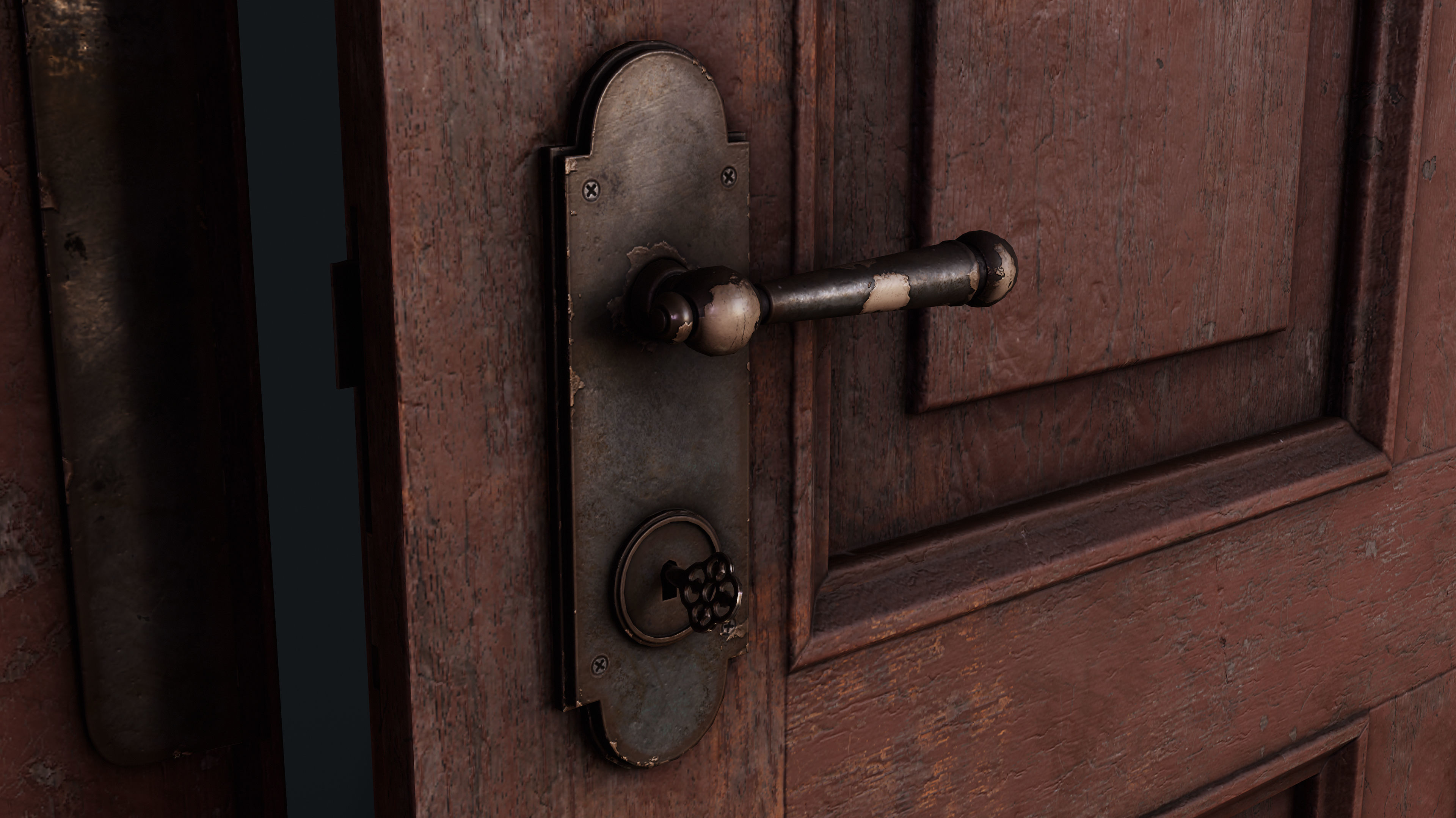 Old Bedroom Door Low-poly 3D model_4