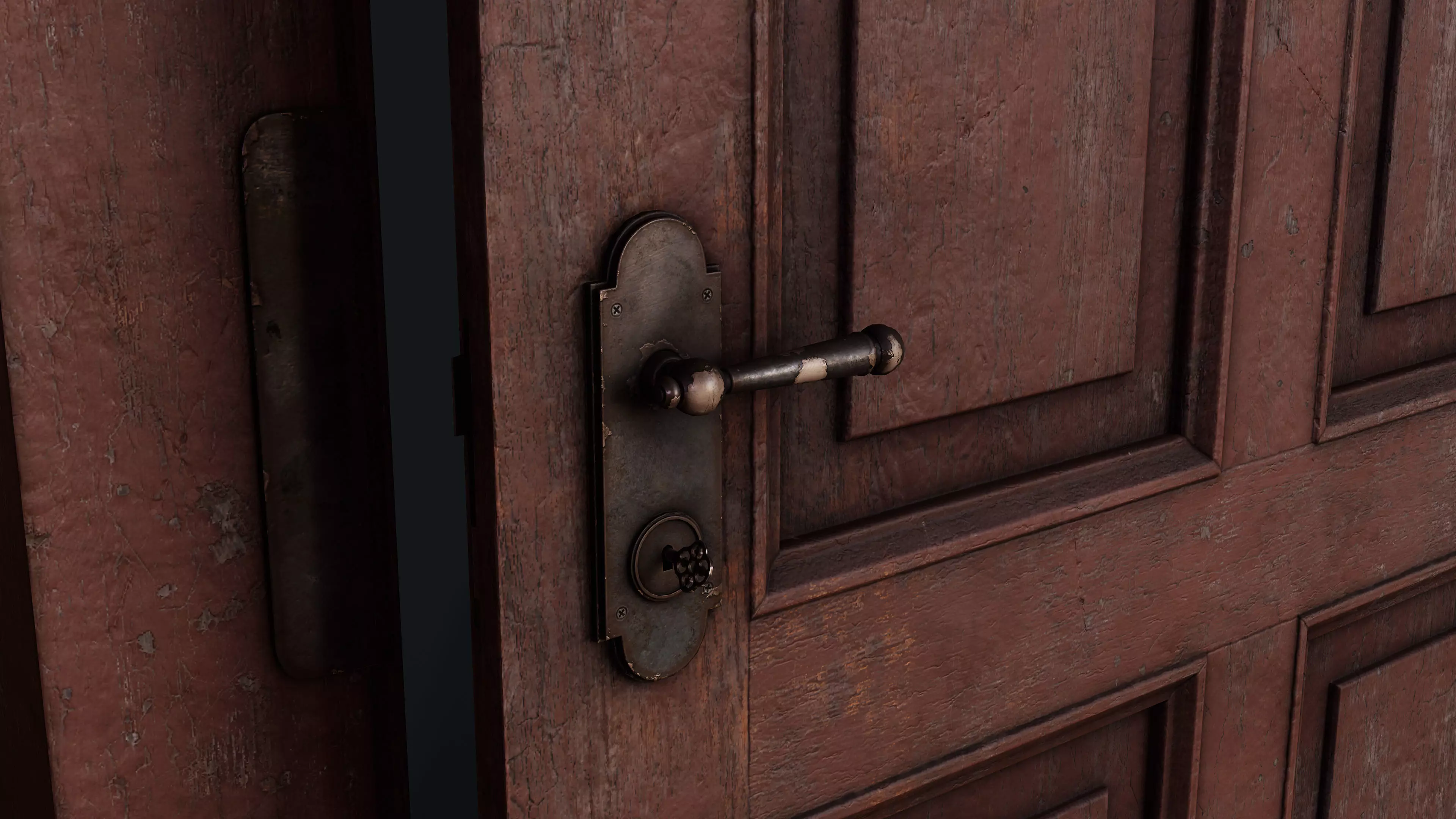 Old Bedroom Door Low-poly 3D model_0