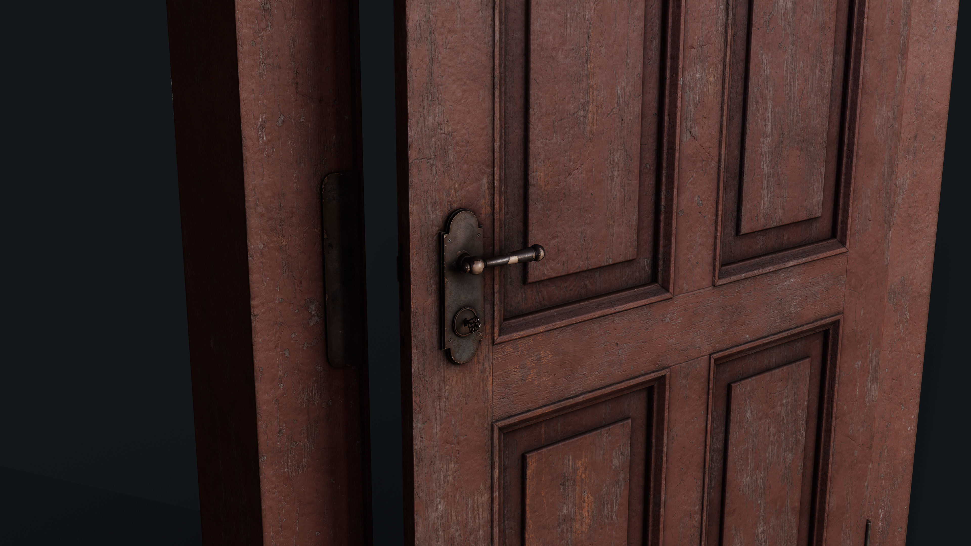 Old Bedroom Door Low-poly 3D model_3
