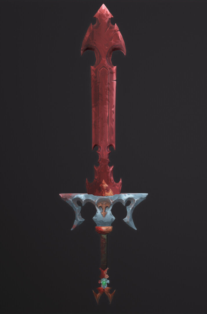 Bloody sword Hand painted Low-poly 3D model_2