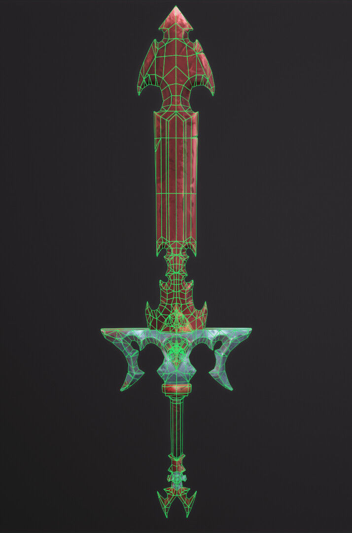 Bloody sword Hand painted Low-poly 3D model_7