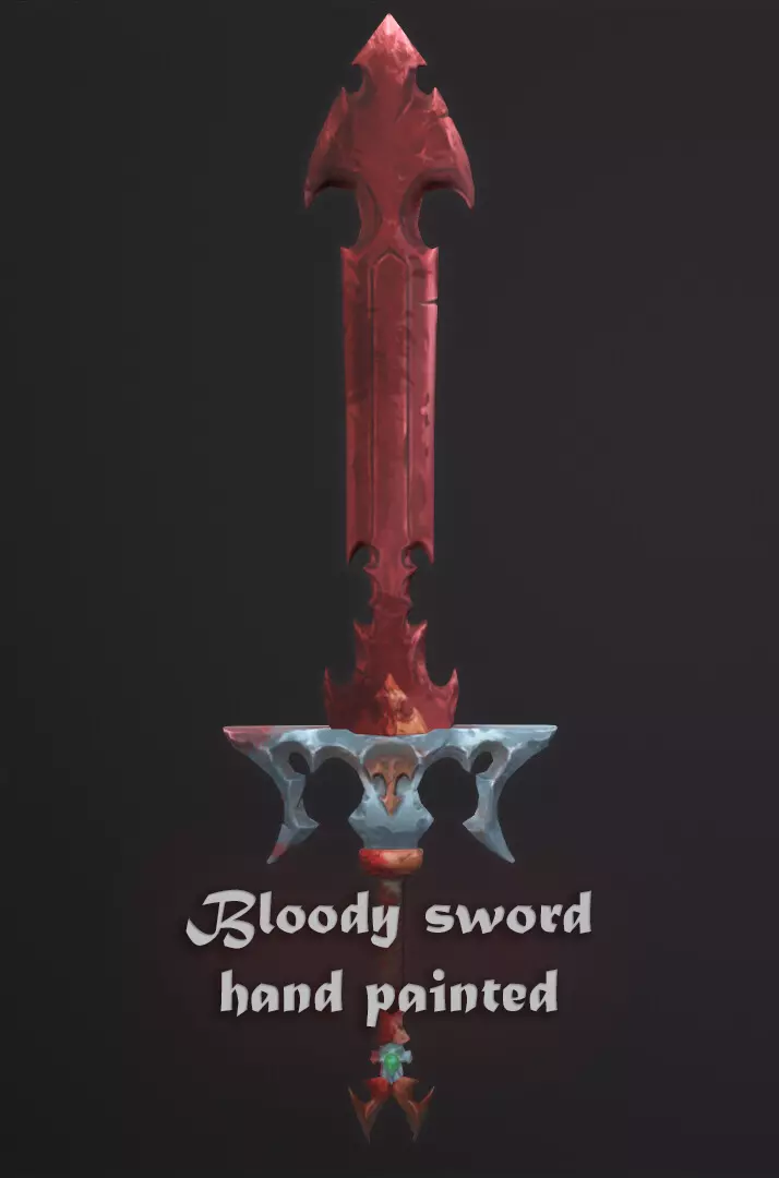 Bloody sword Hand painted Low-poly 3D model_0