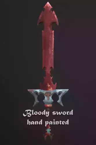 Bloody sword Hand painted Low-poly 3D model