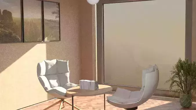 Interior living room with two chairs and table