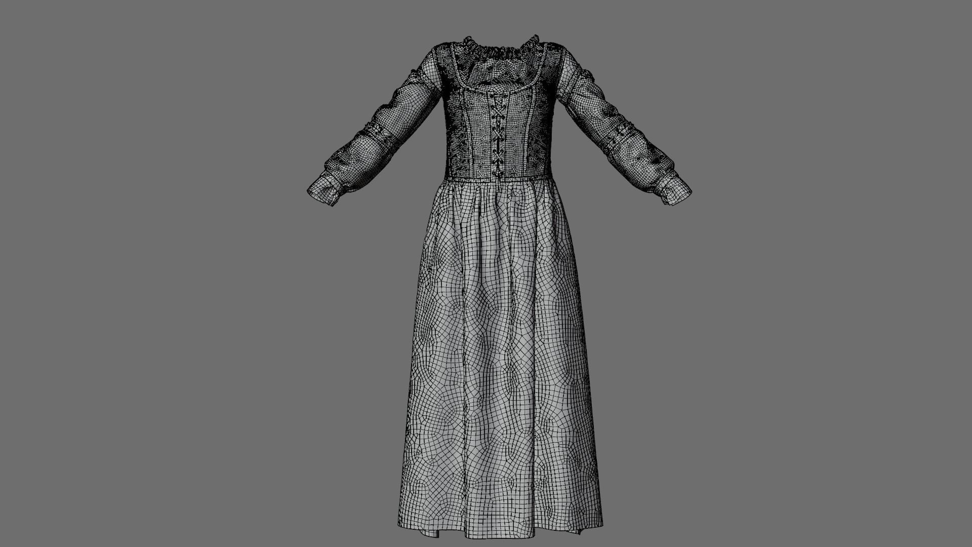 Medieval dress 3D model_7