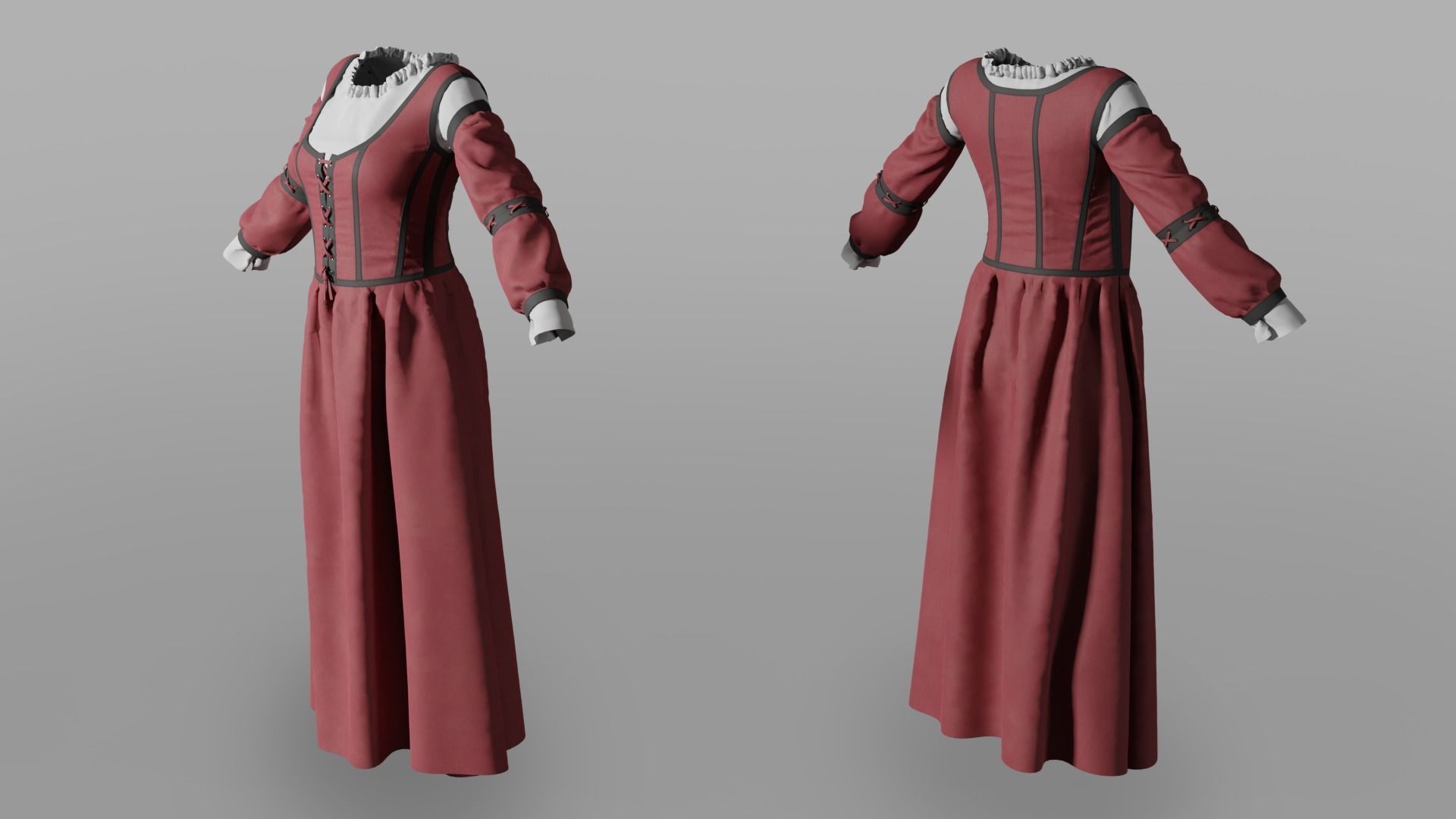 Medieval dress 3D model_2