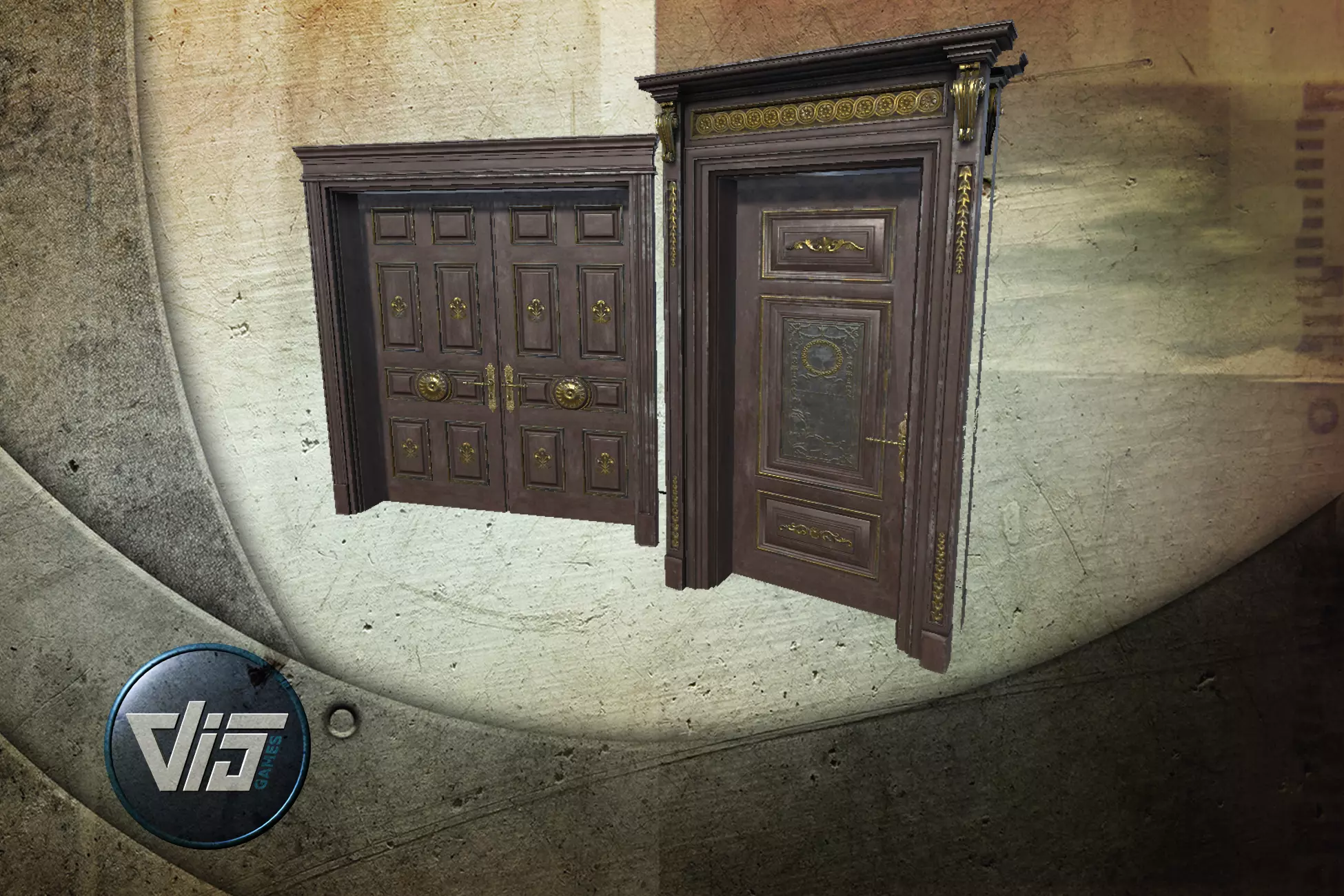 PBR Vintage Doors Collection Low-poly 3D model_0