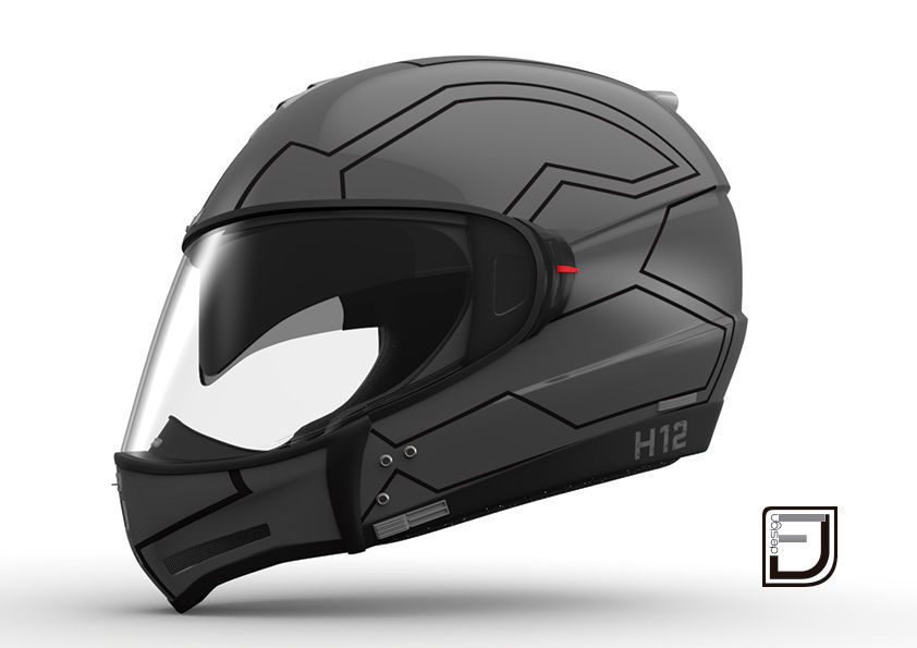 Grey Modular Helmet H12 3D model_3