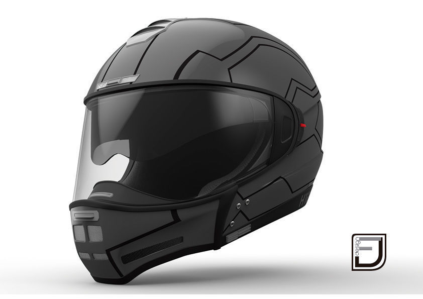 Grey Modular Helmet H12 3D model_2