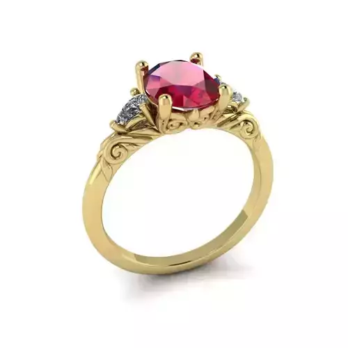 Oval central Pear sidestone engagement ring with engraving