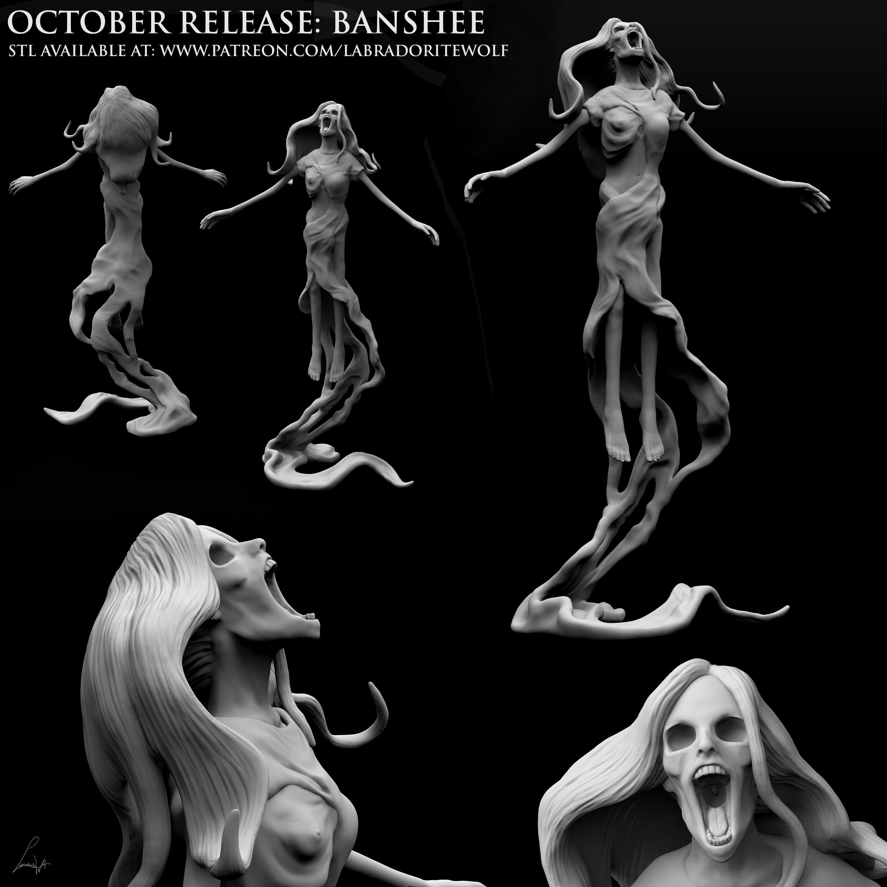 Banshee mermaid in glass 3D print model_7